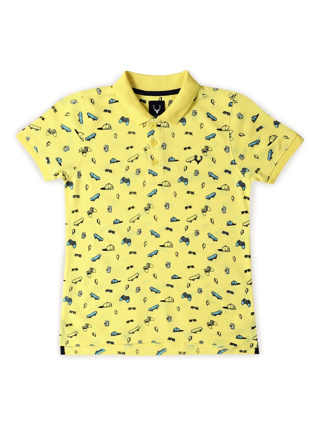 

Allen Solly Junior Boys Conversational Printed Polo Collar Short Sleeves T-shirt, Yellow