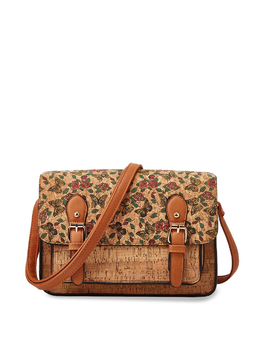 SYGA Floral Printed Structured Sling Bag, Khaki