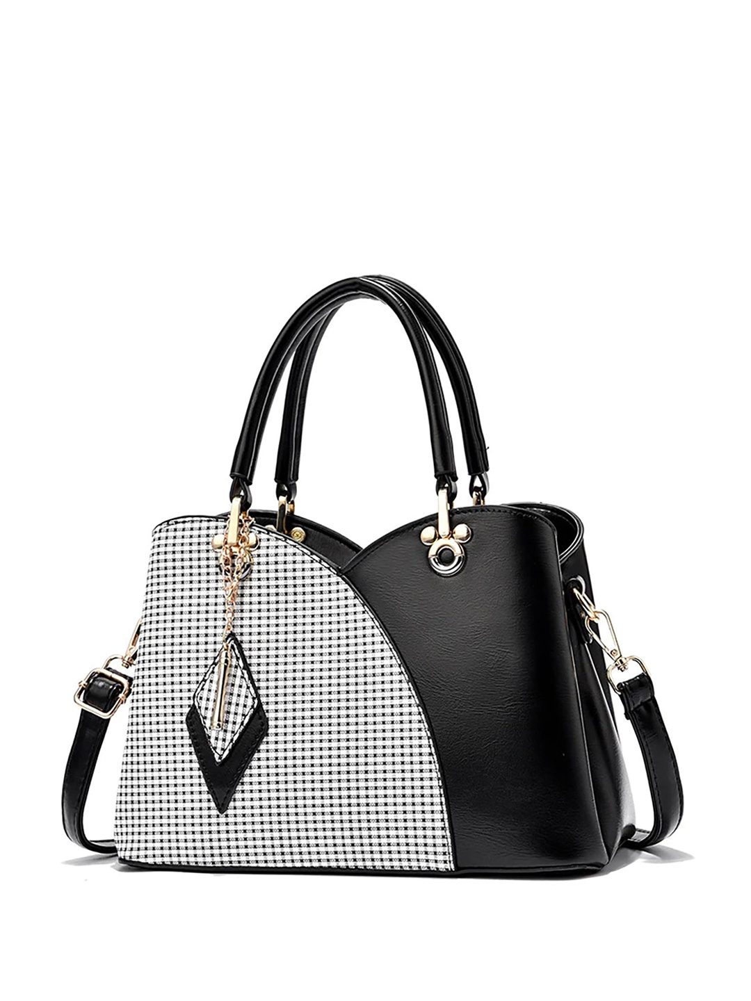 

SYGA Checked Structured Handheld Bag, Black