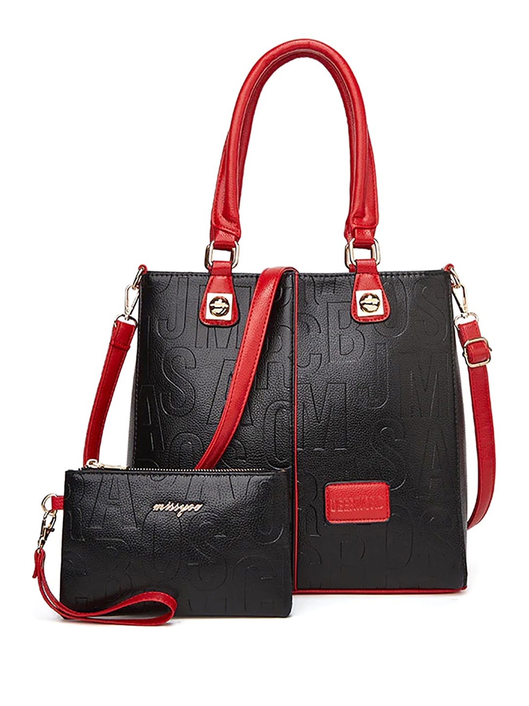 

SYGA Textured Shopper Shoulder Bag with Applique, Black