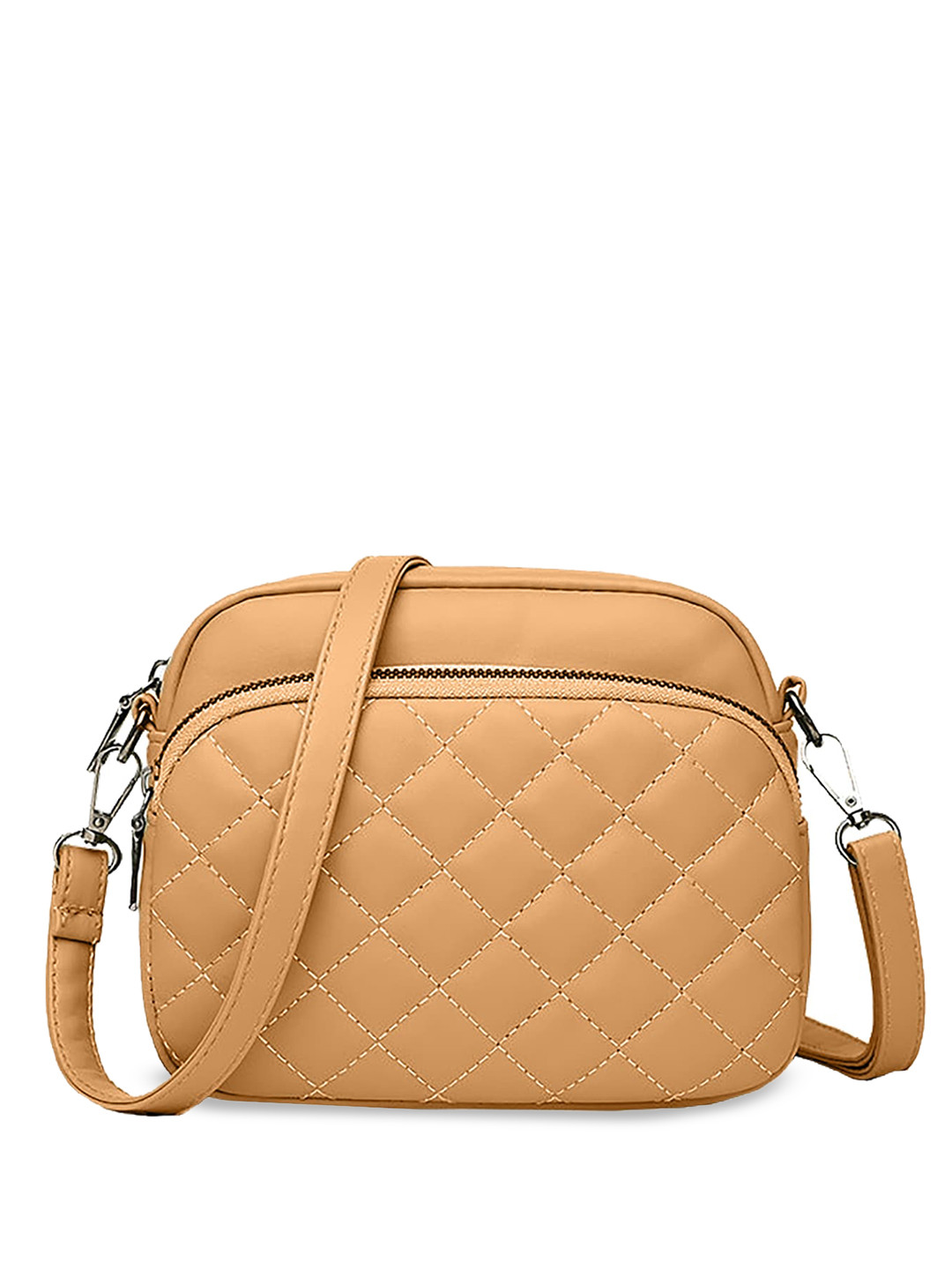 

SYGA Embellished PU Structured Sling Bag With Quilted, Khaki