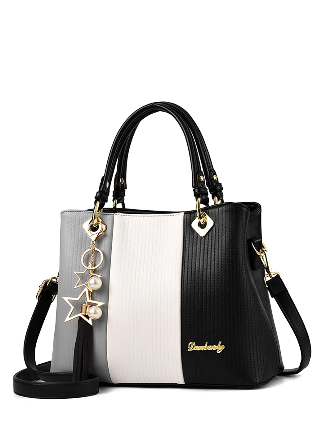 

SYGA Colourblocked PU Shopper Handheld Bag, Black