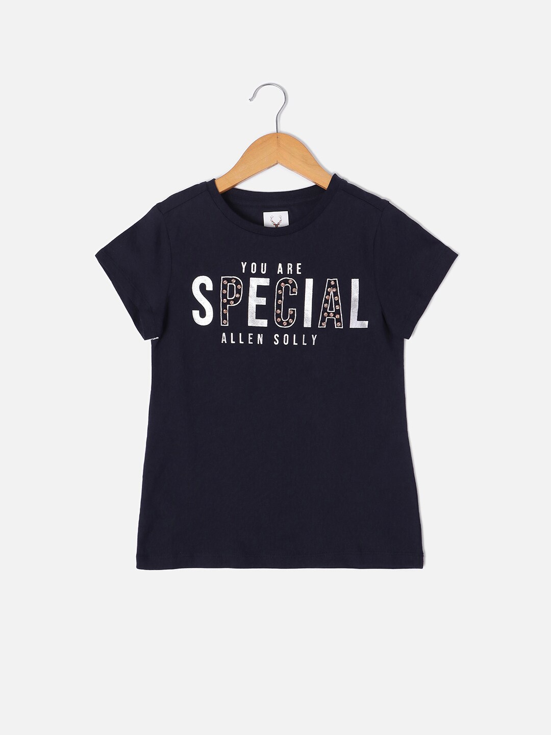 

Allen Solly Junior Girls Typography Printed Extended Sleeves T-shirt, Navy blue