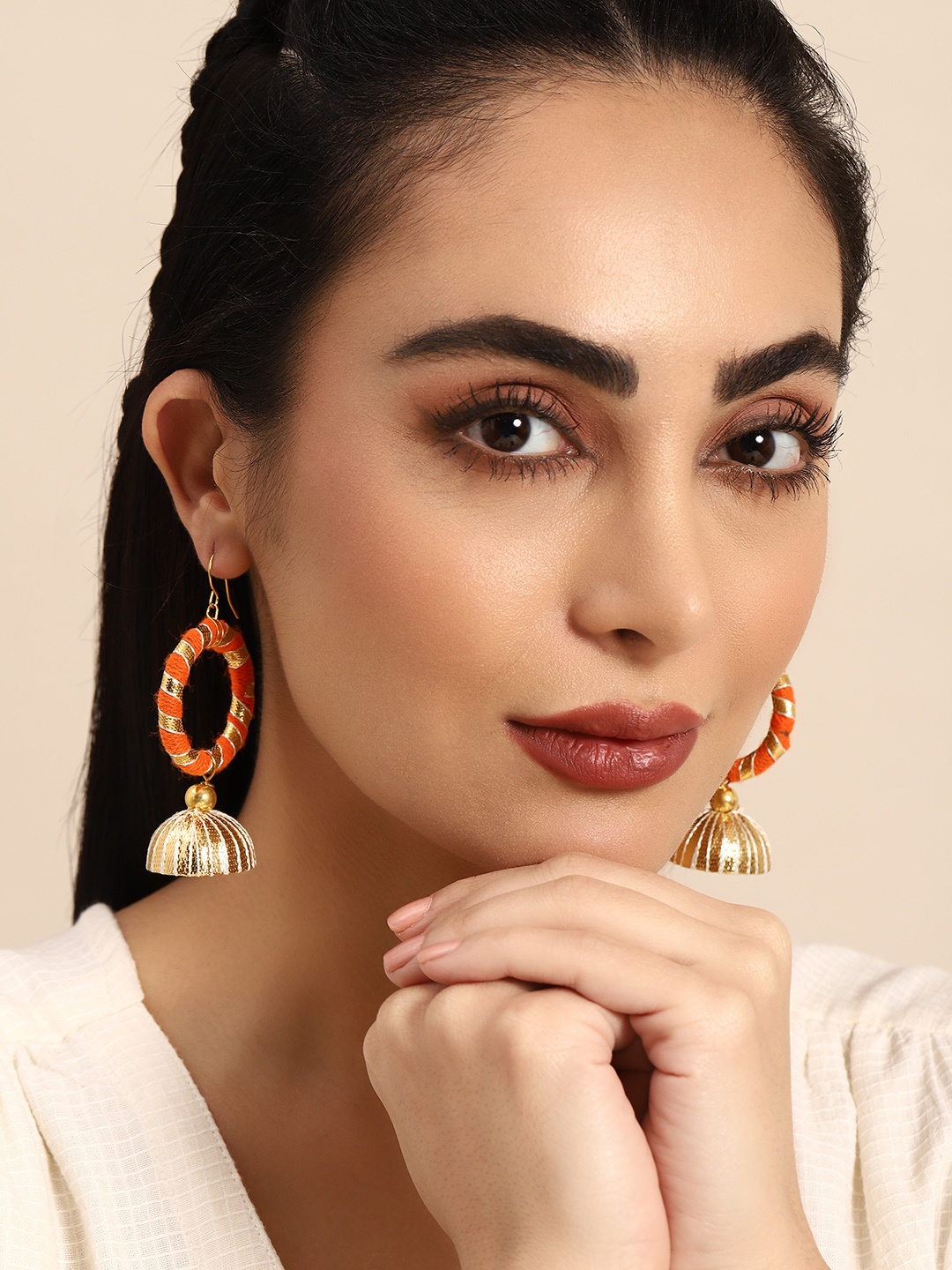 

Sangria Gold-Plated Circular Drop Earrings, Orange