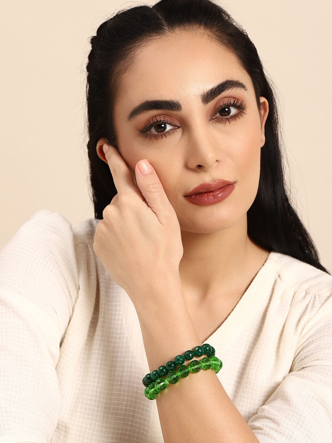 

Sangria Women Set Of 2 Elasticated Bracelet, Green