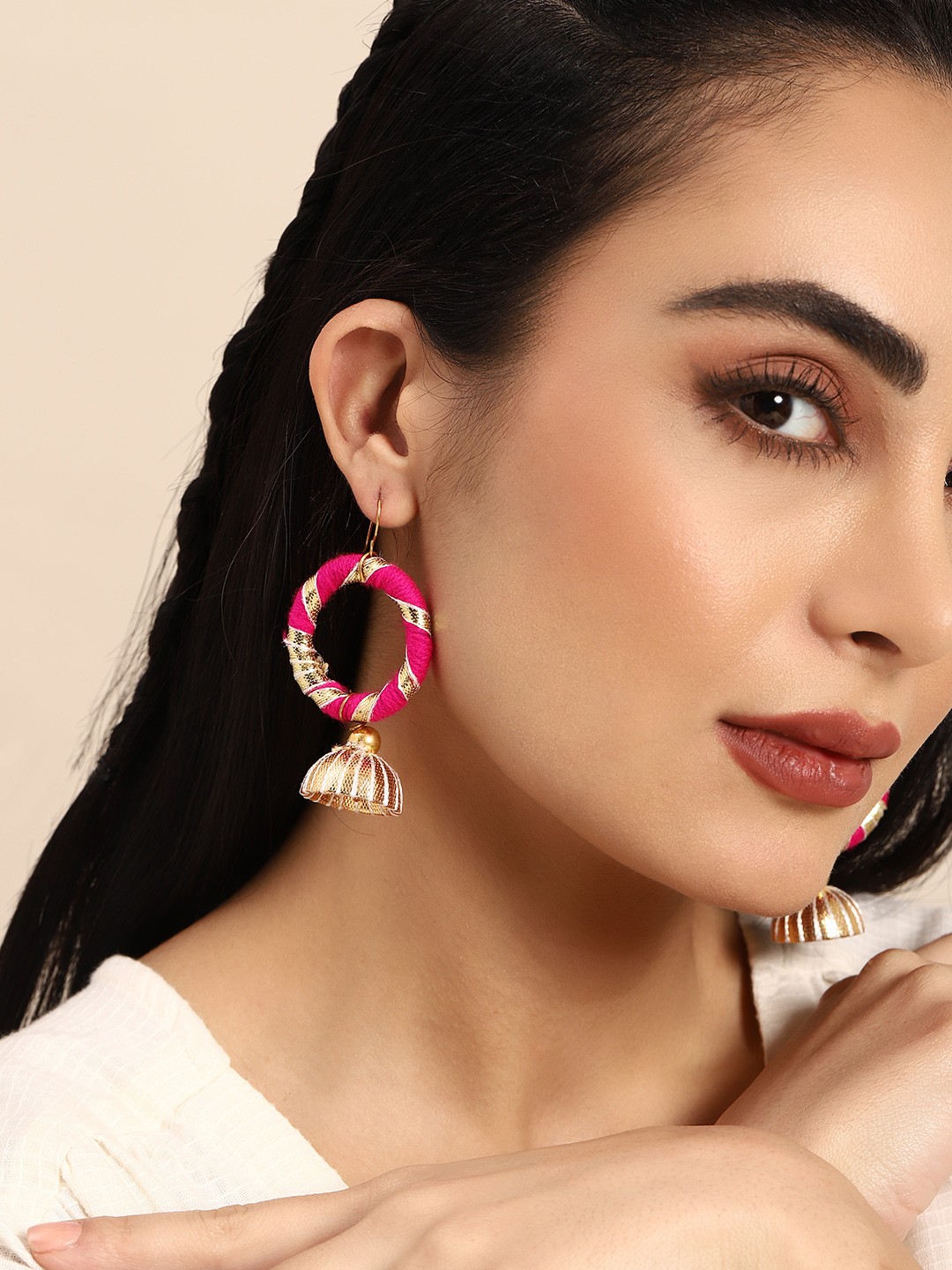 

Sangria Gold-Plated Circular Drop Earrings, Magenta