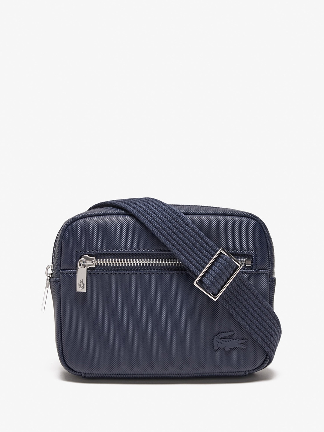 

Lacoste Men Textured Water Resistance Structured Sling Bag, Navy blue