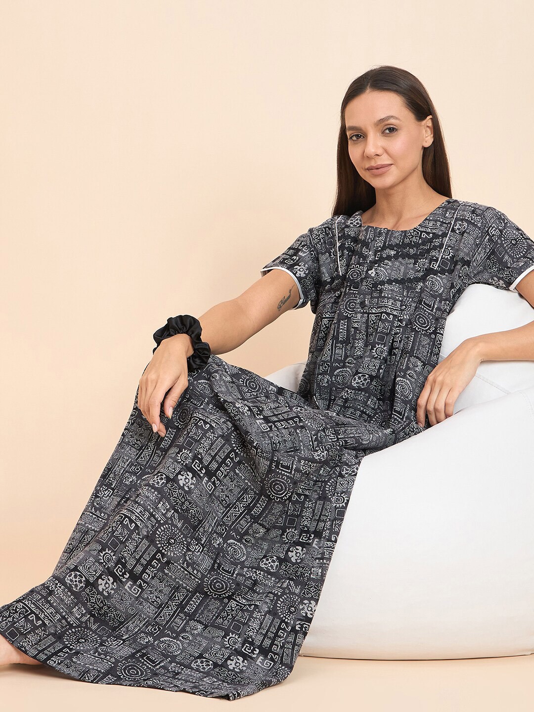 

Sweet Dreams Black Printed Pure Cotton Maxi Nightdress