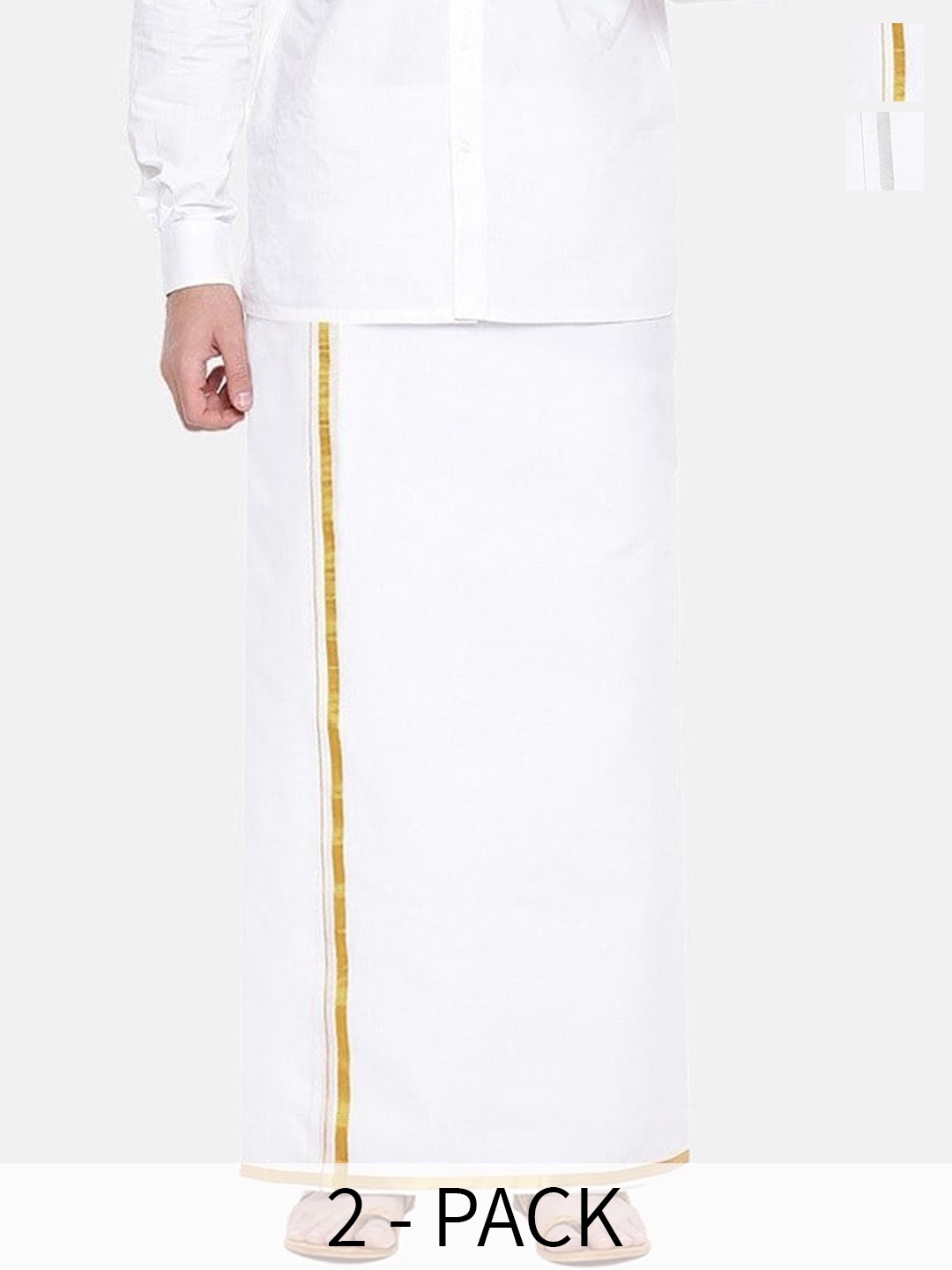 

Ramraj Pack Of 2 Pure Cotton Zari Border Dhotis, White