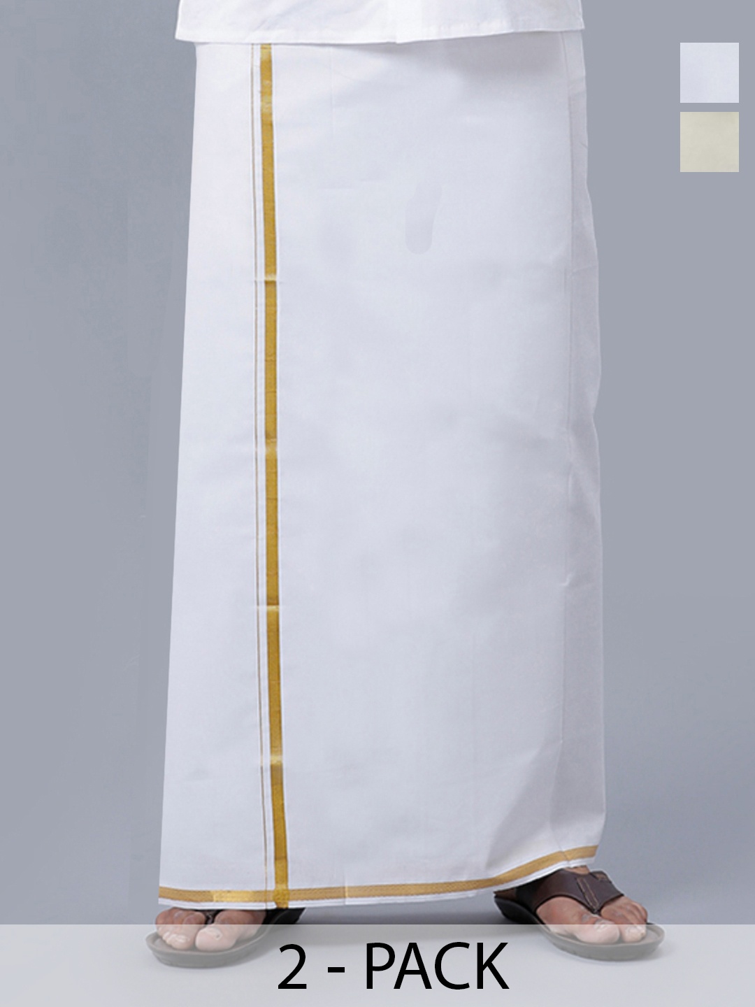 

Ramraj Men Pack Of 2 Pure Cotton Dhotis With Zari Border, White