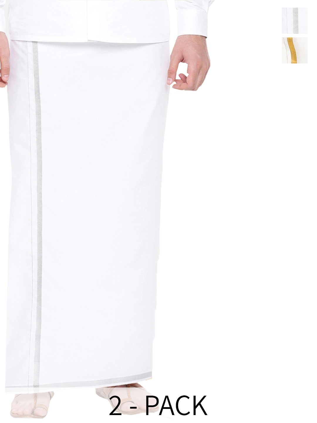 

Ramraj Pack Of 2 Pure Cotton Zari Border Dhotis, White