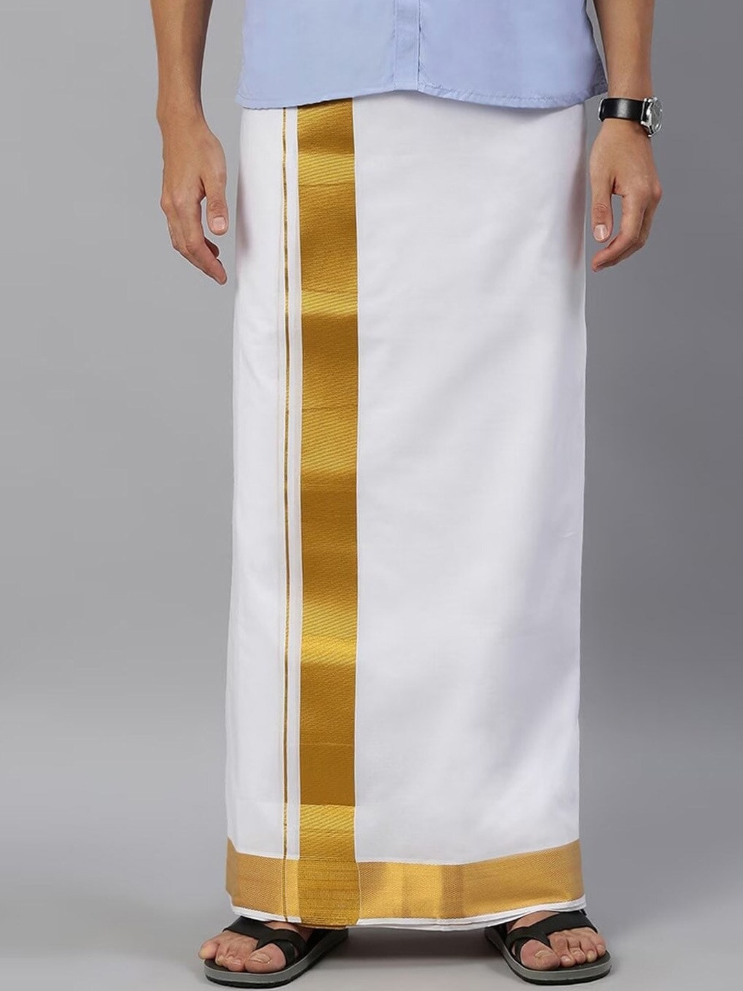 

Ramraj Pure Cotton Kaviyam Dhoti With Zari Border, White