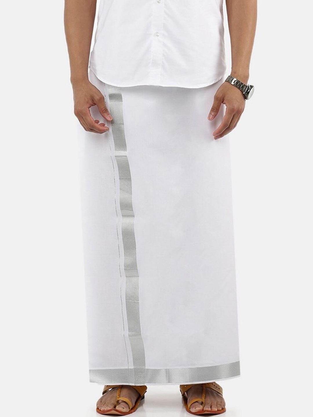 

Ramraj Pure Cotton Zari Border Dhoti, White