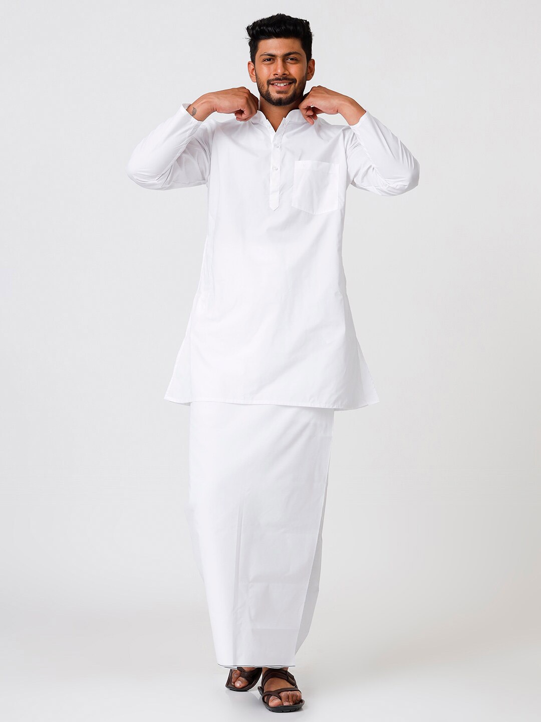 

Ramraj Men White Cotton Kurta with Dhoti Set