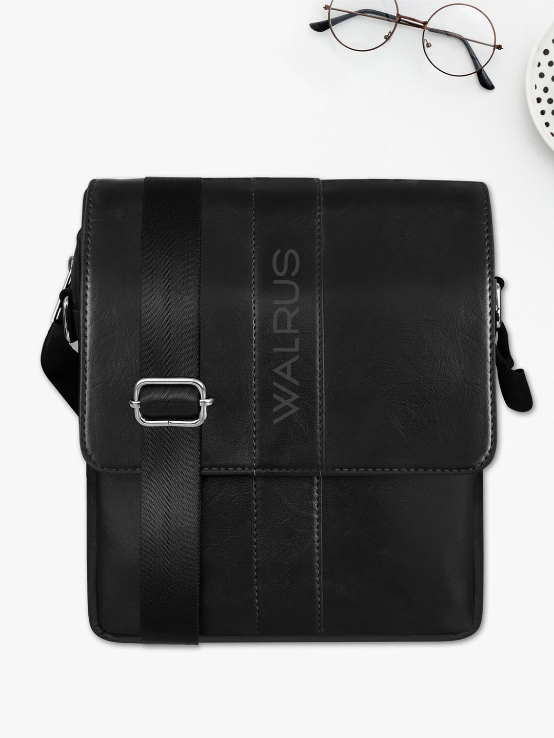 

Walrus Unisex Textured Messenger Bag, Black