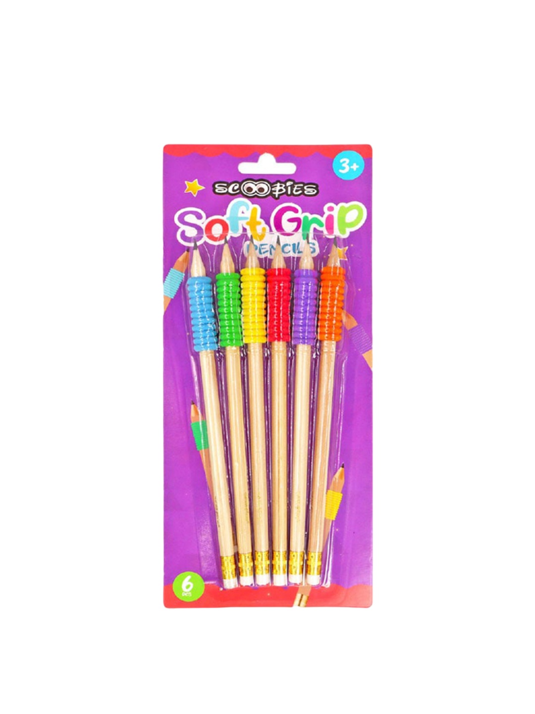 

SCOOBIES 6 Pcs Neon Soft Grip Pencils, Red