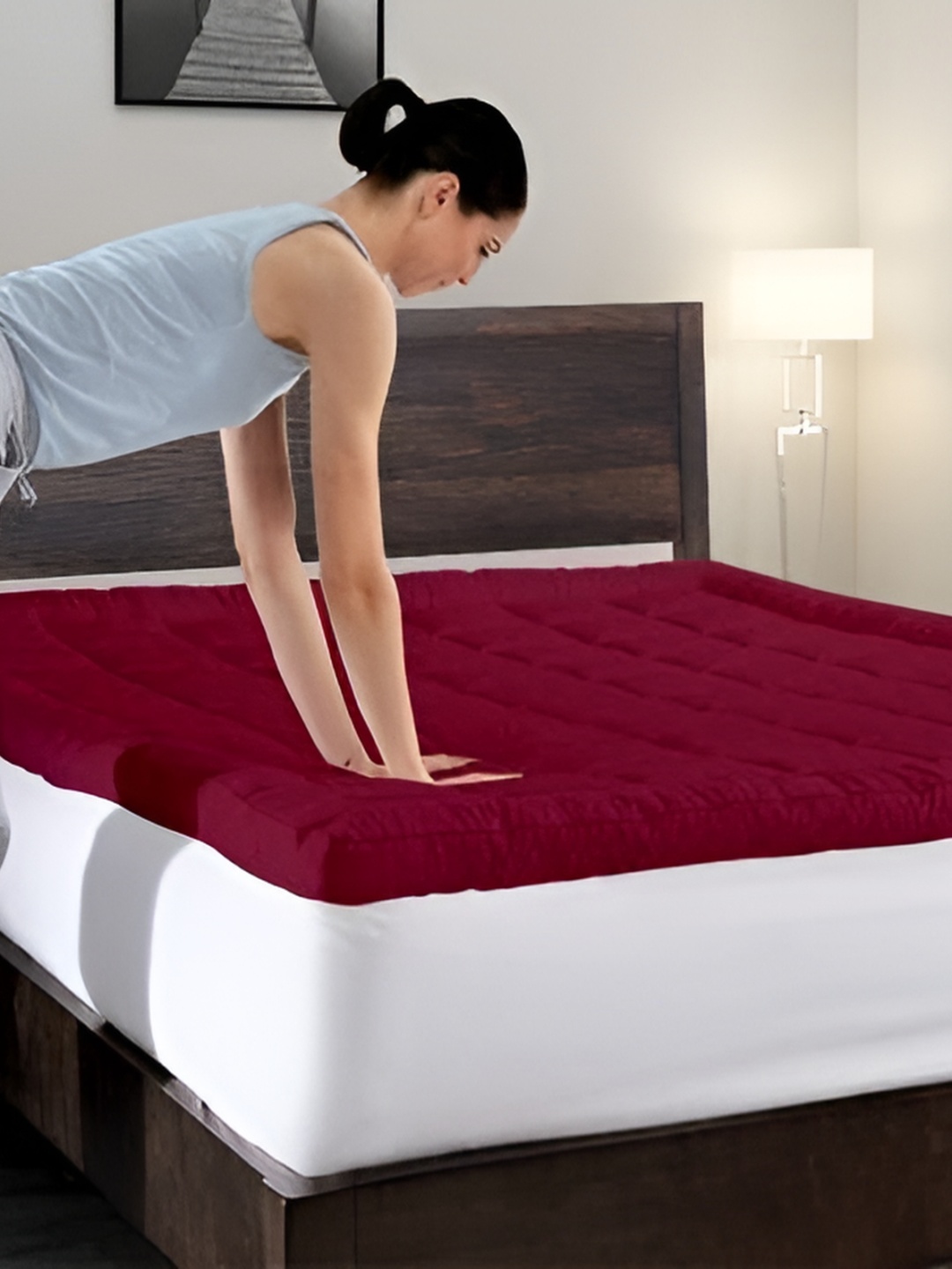 

RF RELAXFEEL Maroon Cotton Water Resistant Mattress Protector