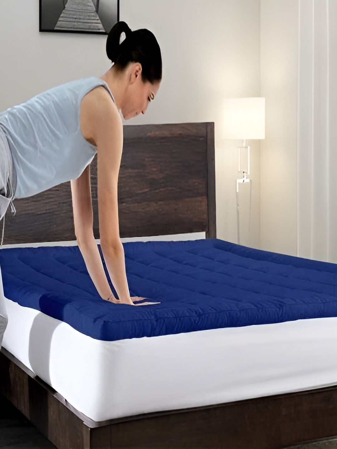 

RF RELAXFEEL Blue Cotton Water Resistant Slip-On Mattress Protector