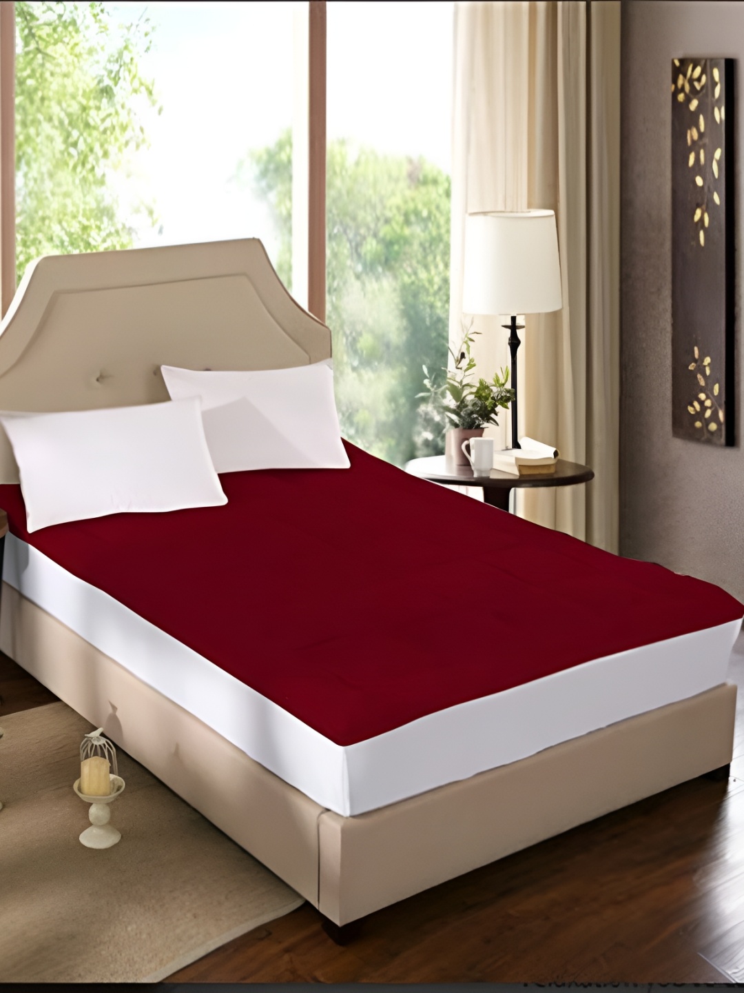 

RF RELAXFEEL Maroon Cotton Water Resistant Mattress Protector