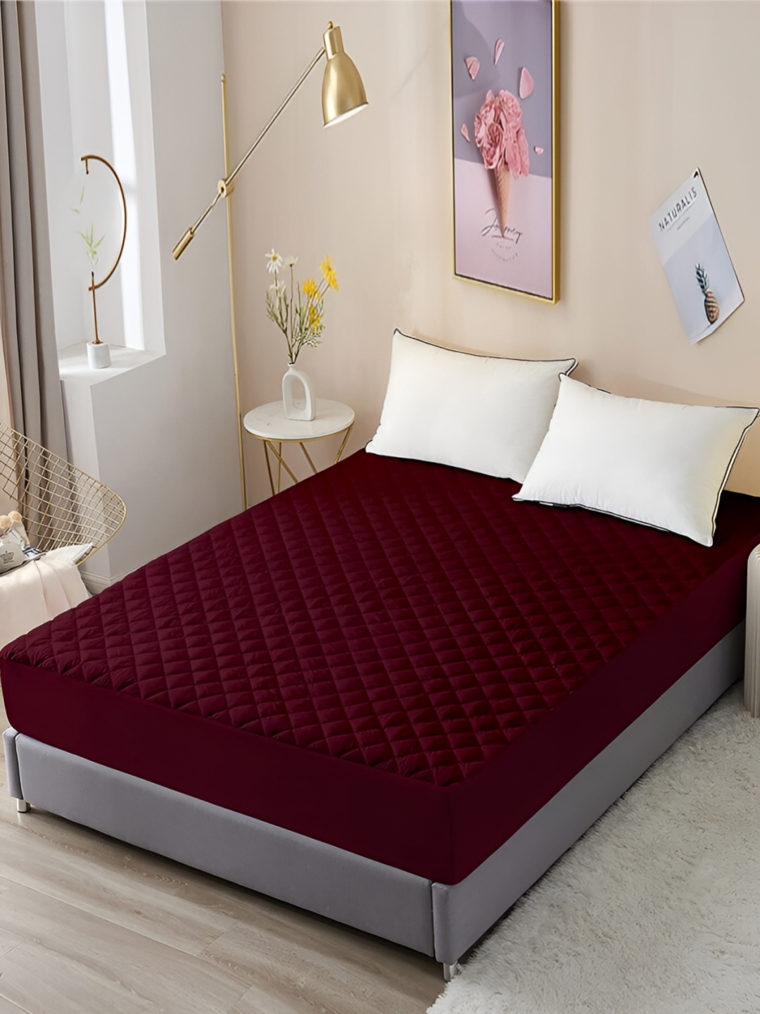 

RF RELAXFEEL Maroon Textured Water Resistant Mattress Protector