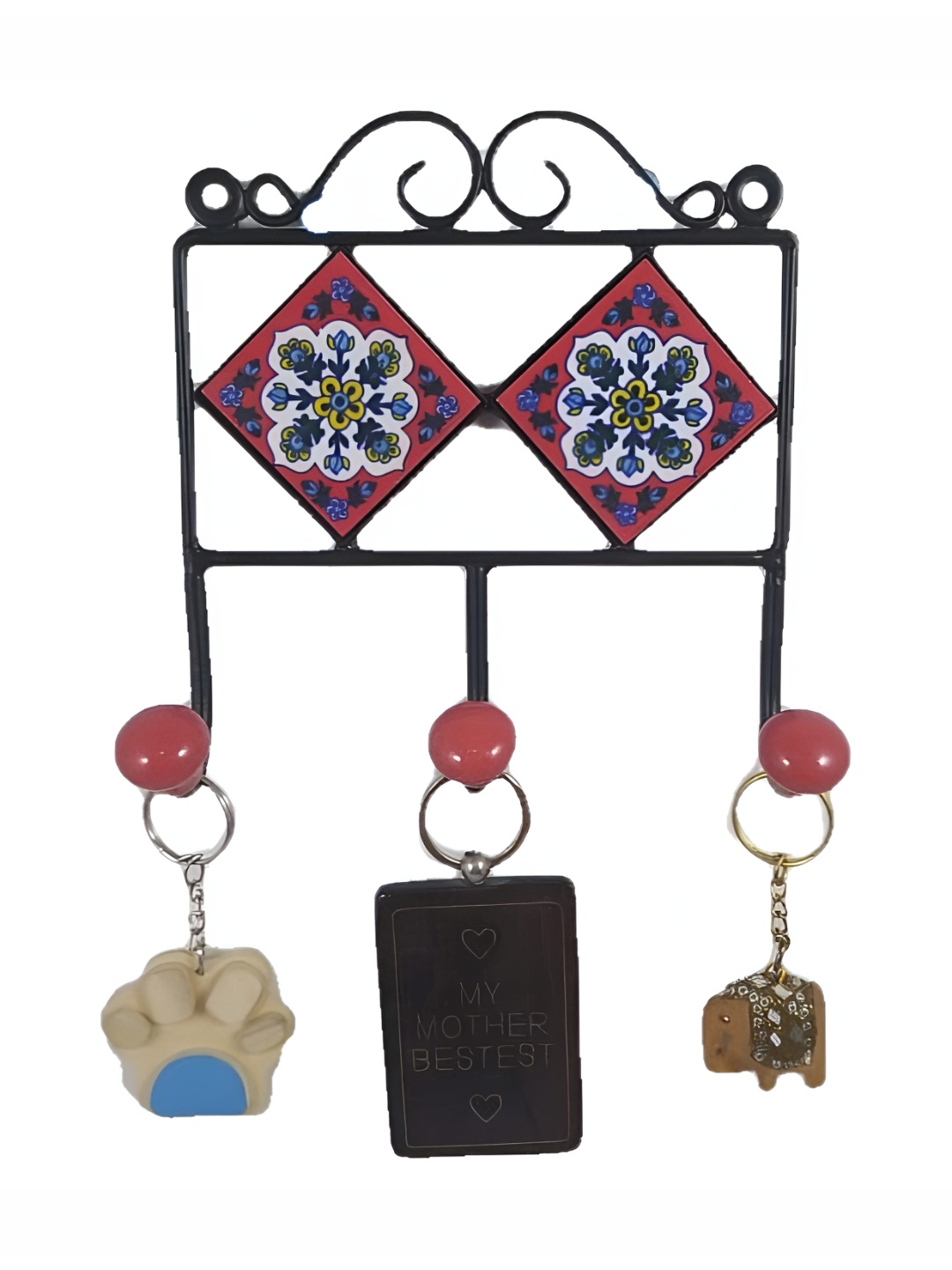 

INDIA MEETS INDIA White & Black Printed Wrought Hook, Red