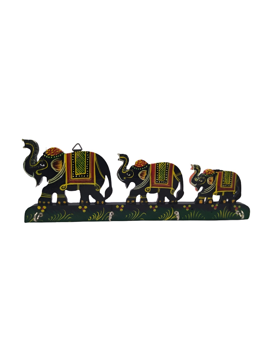 

INDIA MEETS INDIA Black & Green Printed Wall Hanging Wooden Hook