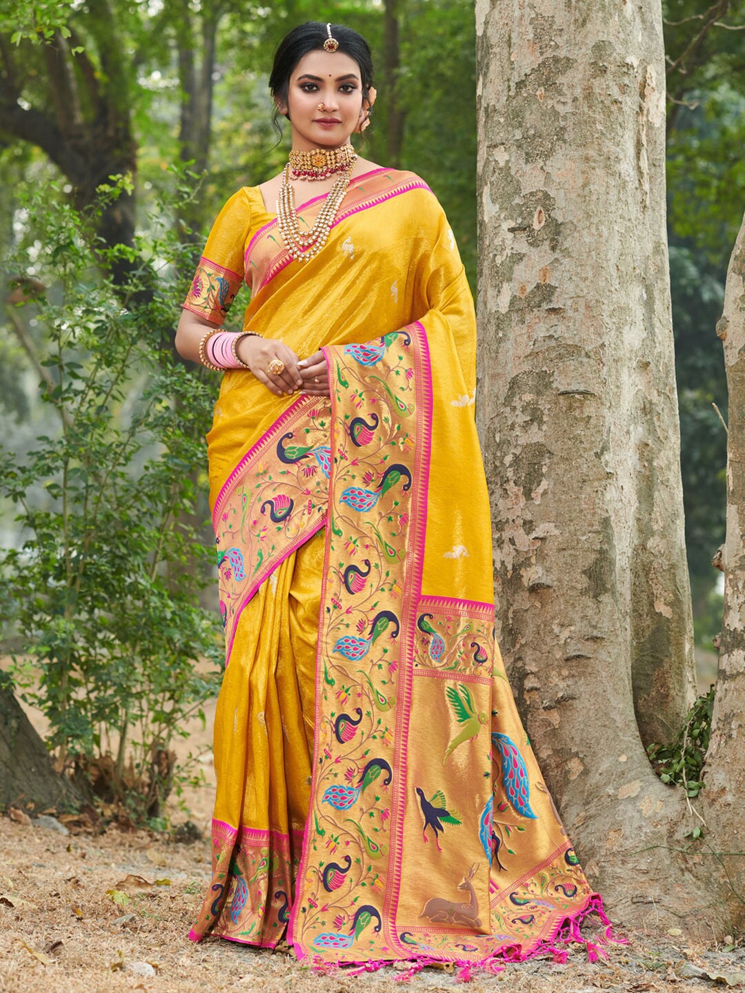 

Ishin Ethnic Motifs Woven Design Zari Paithani Saree, Yellow