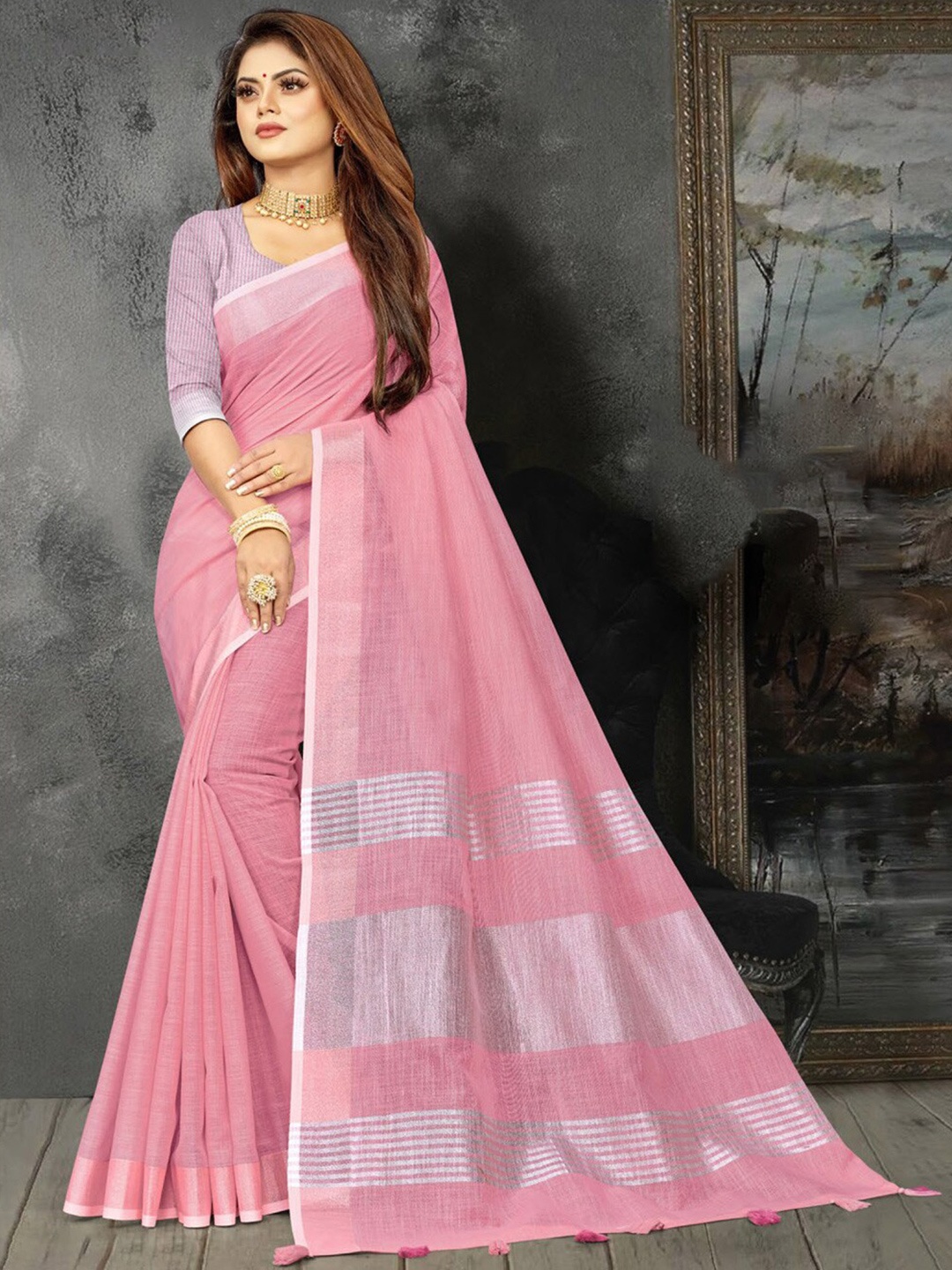 

Ishin Ethnic Zari Border Saree, Pink