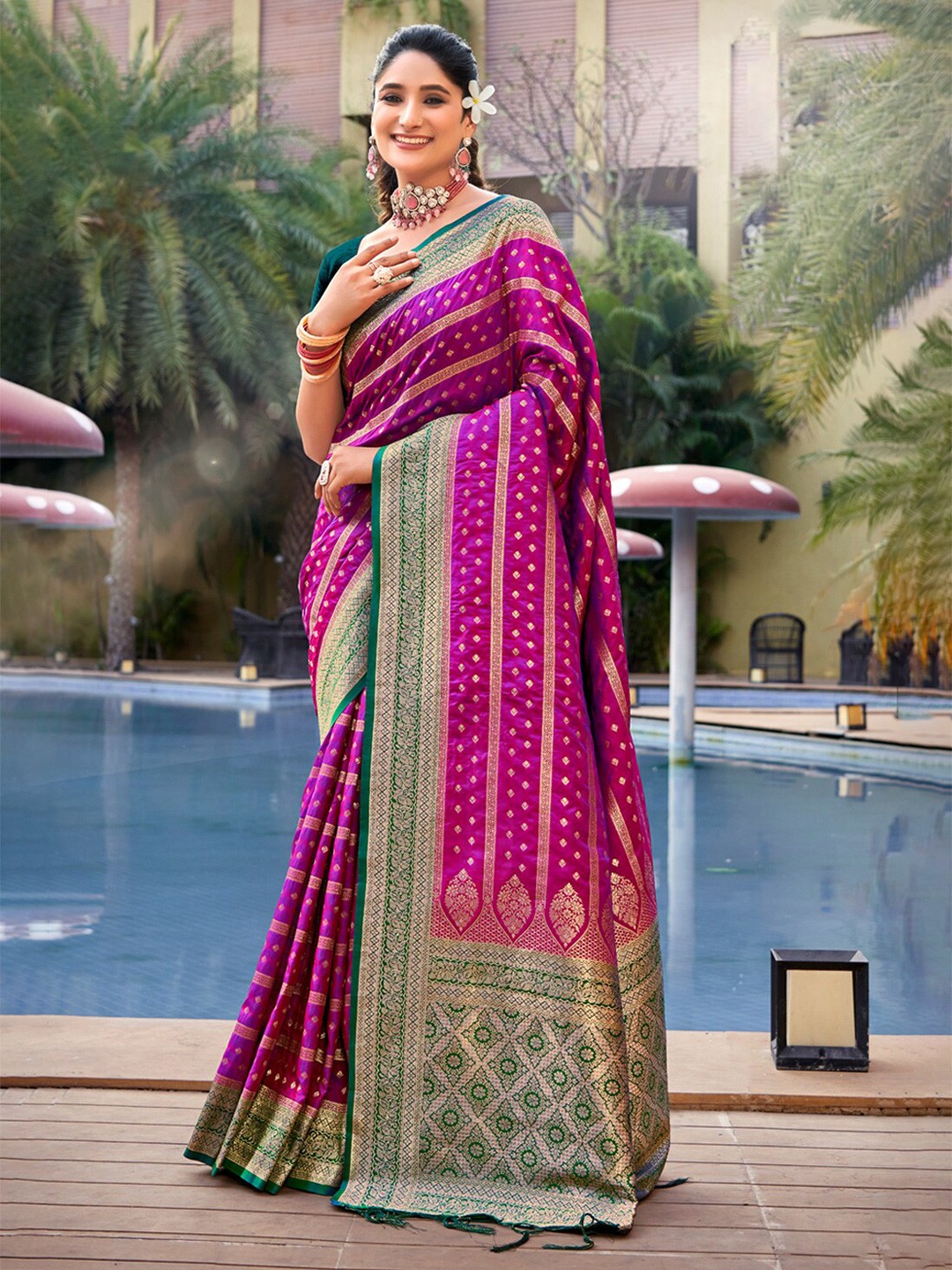 

Ishin Woven Design Zari Banarasi Saree, Purple