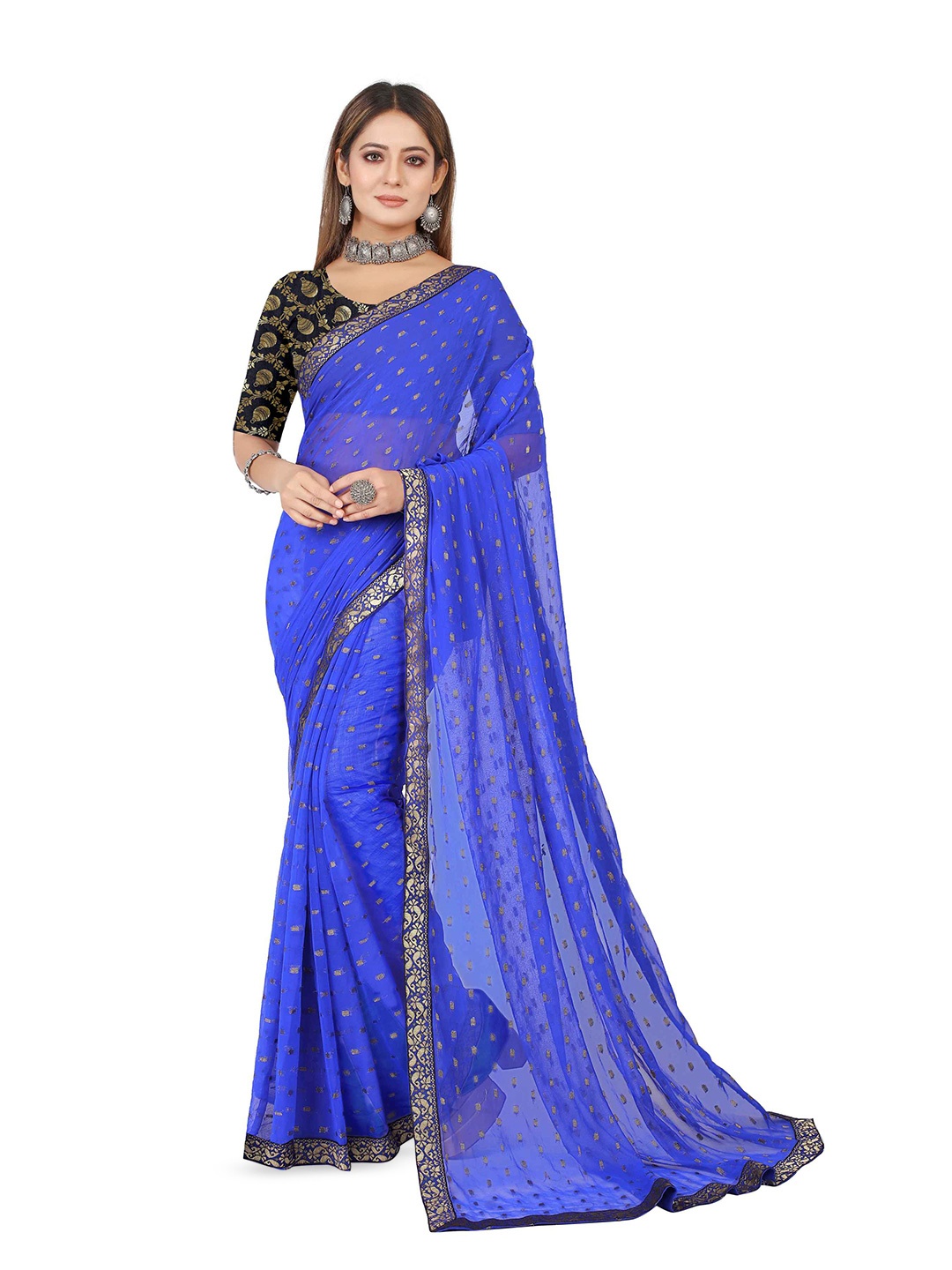

Aardiva Woven Design Zari Pure Chiffon Saree, Blue