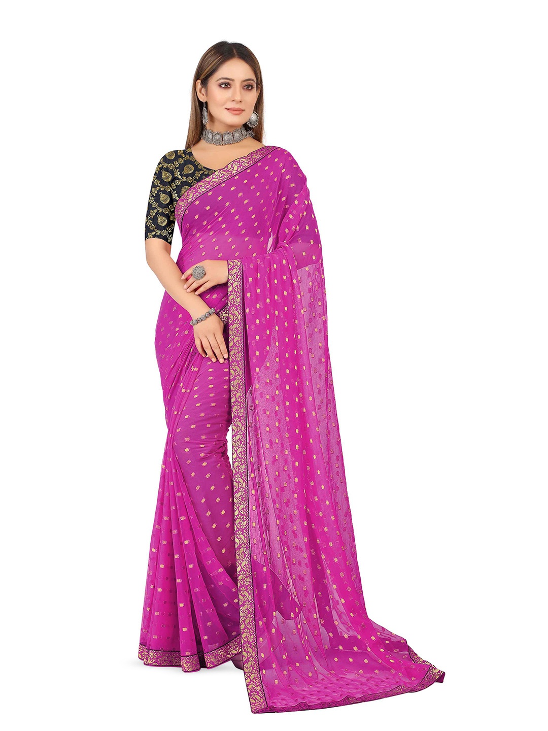 

Aardiva Ethnic Motifs Woven Design Pure Chiffon Saree, Pink