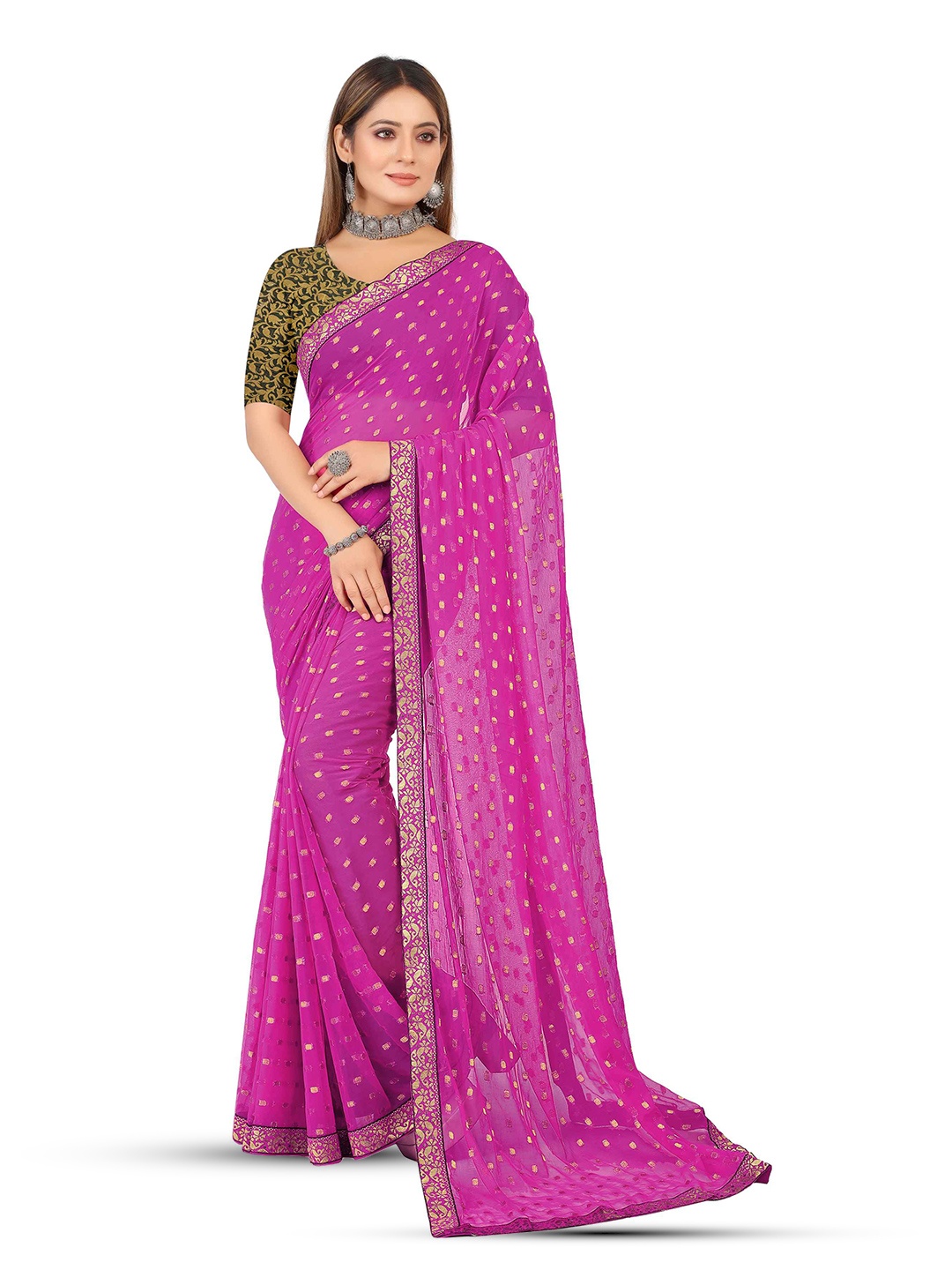

Aardiva Ethnic Motifs Woven Design Pure Chiffon Saree, Pink