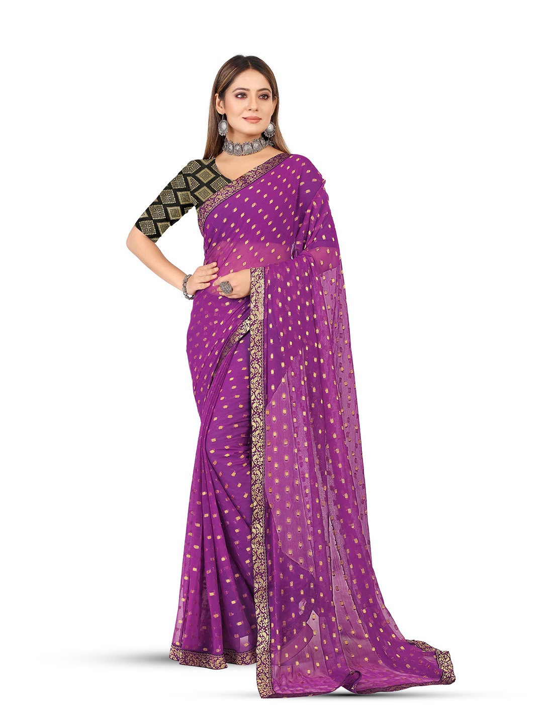 

Aardiva Ethnic Woven Design Zari Pure Chiffon Saree, Purple