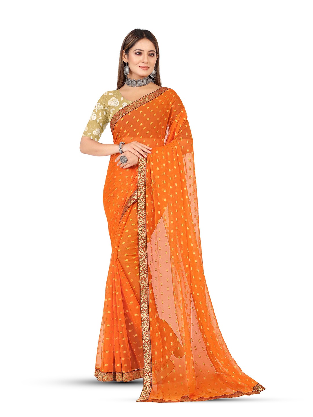 

Aardiva Woven Design Pure Chiffon Saree, Orange