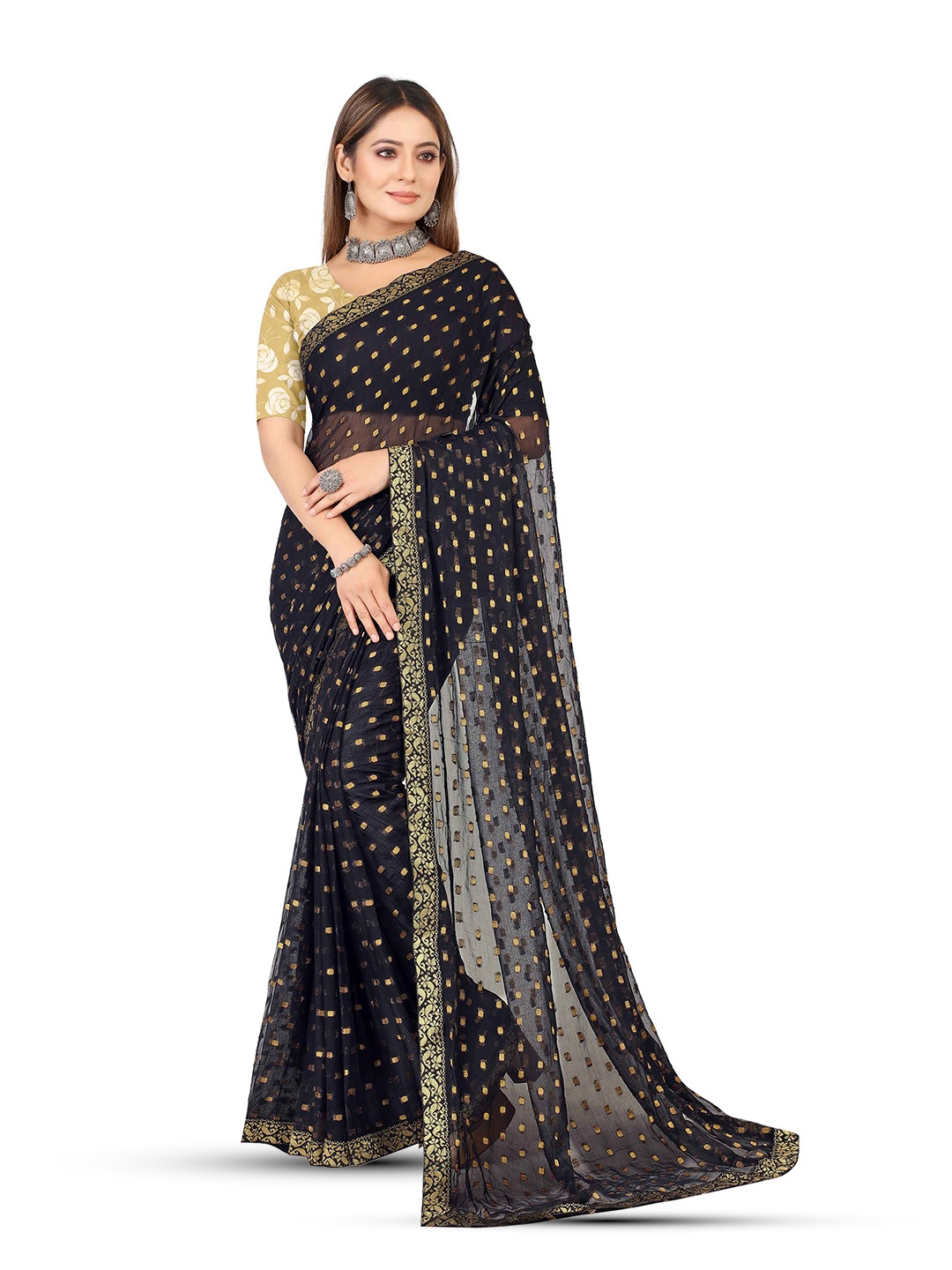 

Aardiva Woven Design Pure Chiffon Saree, Black