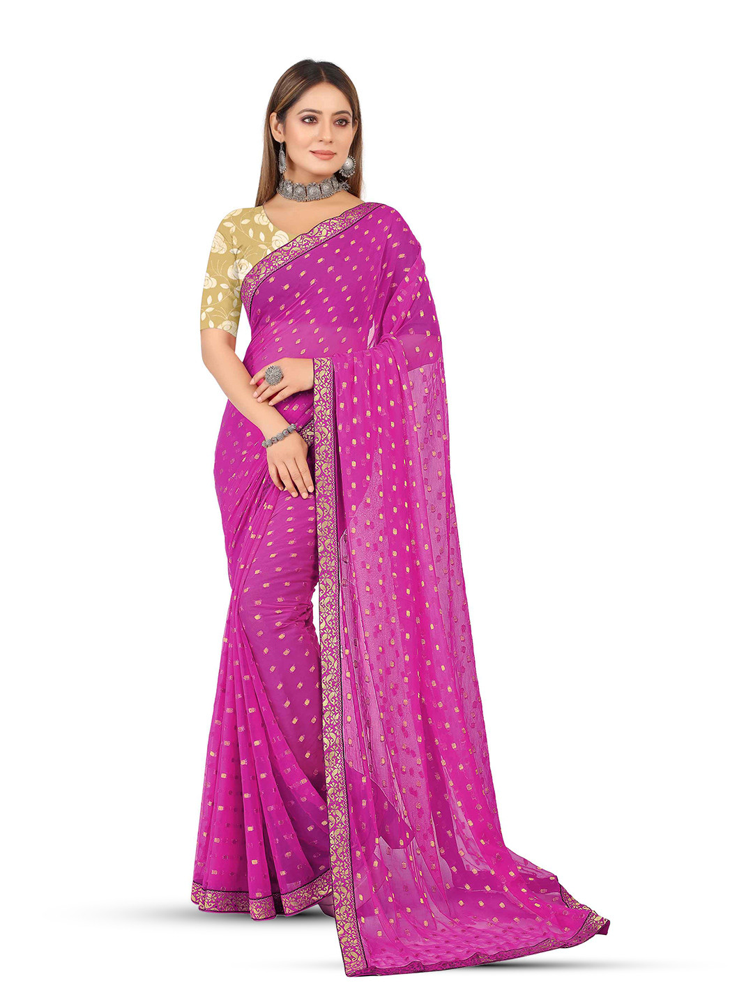 

Aardiva Ethnic Motifs Zari Pure Chiffon Saree, Pink