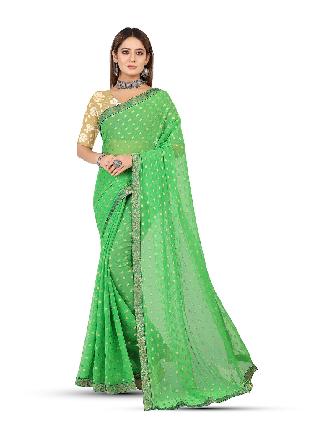 

Aardiva Ethnic Woven Design Zari Pure Chiffon Saree, Green