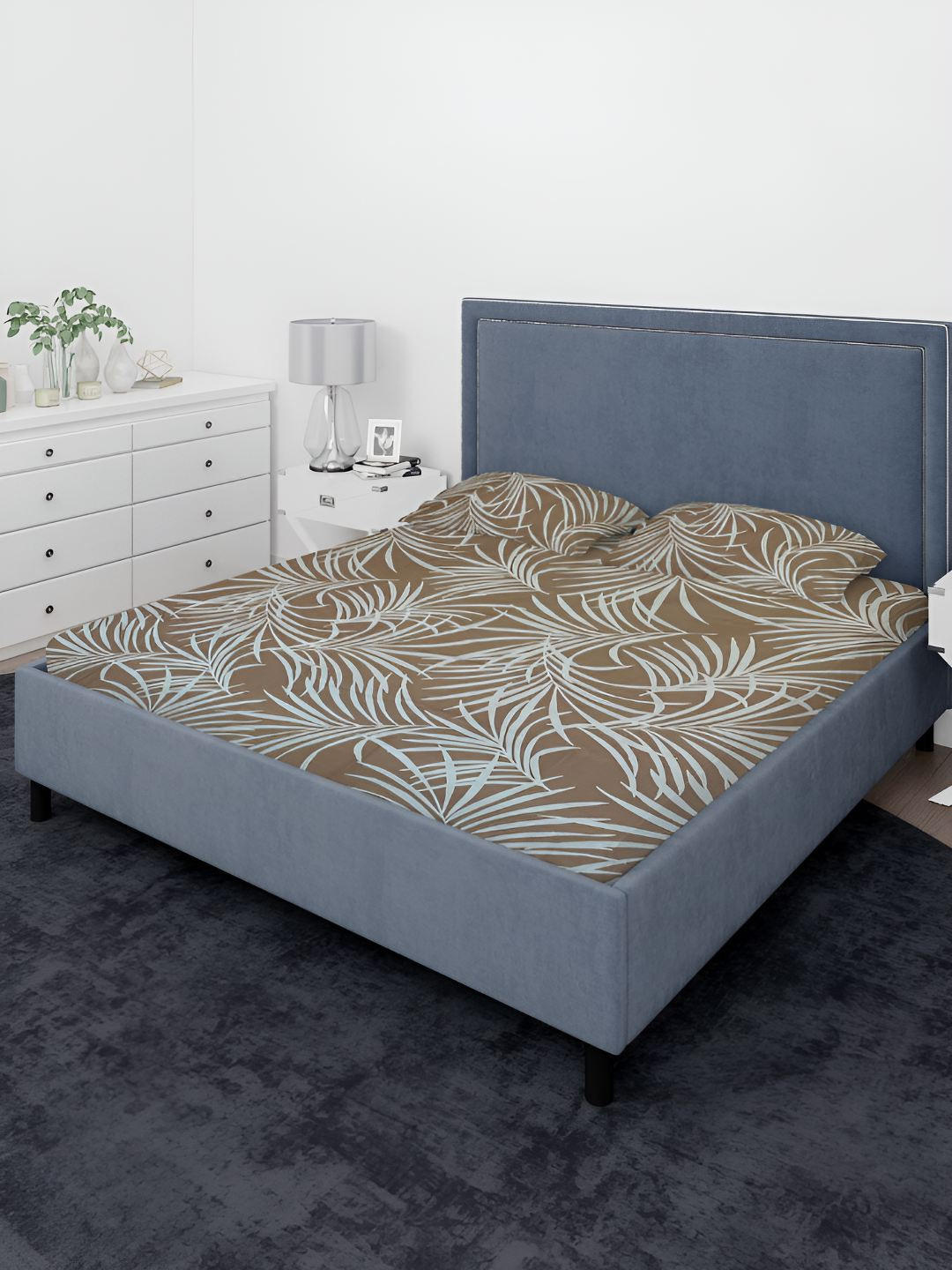 

Sleeping Owls- because your sleep matters Camel Brown 144 TC King Bedsheet with 2 Pillow
