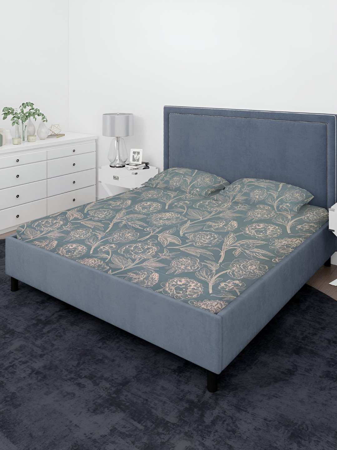 

Sleeping Owls- because your sleep matters Blue 144 TC King Bedsheet with 2 Pillow Covers