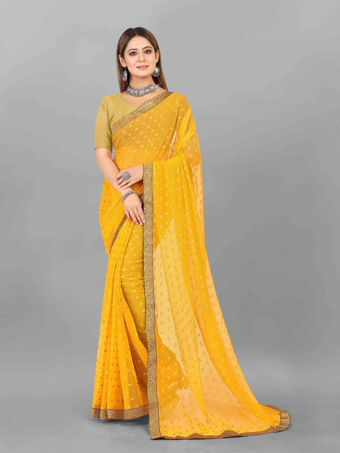Aardiva Woven Design Zari Pure Chiffon Saree, Yellow