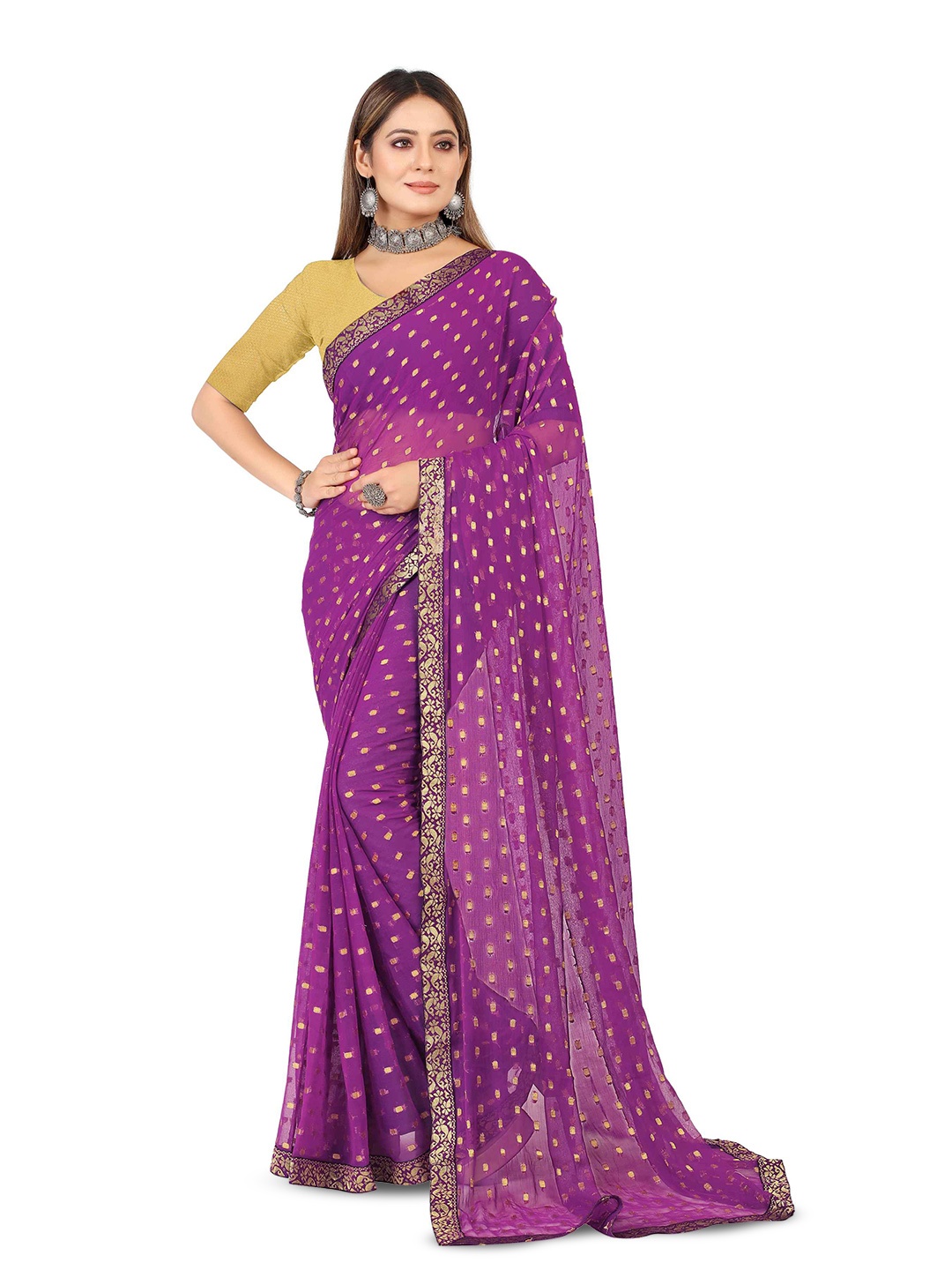

Aardiva Pure Chiffon Saree, Purple