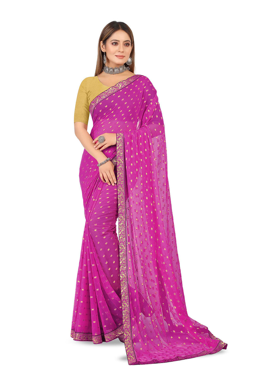 

Aardiva Woven Design Zari Pure Chiffon Saree, Pink