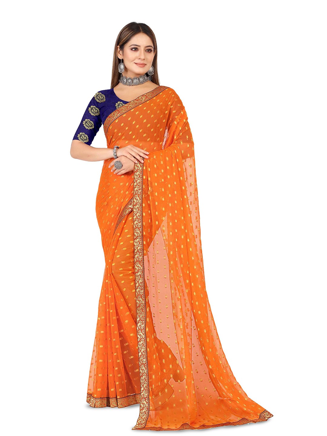 

Aardiva Ethnic Motifs Woven Design Patchwork Pure Chiffon Saree, Orange