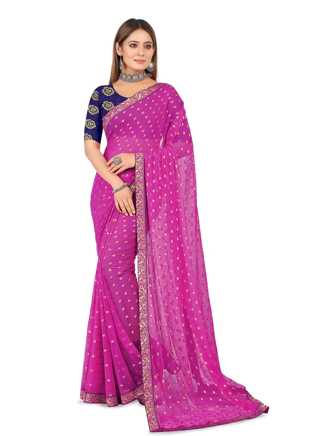 

Aardiva Woven Design Zari Pure Chiffon Saree, Pink