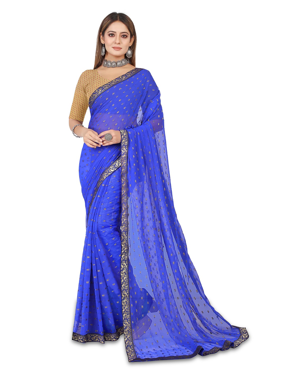 

Aardiva Ethnic Motifs Woven Design Patchwork Pure Chiffon Saree, Blue