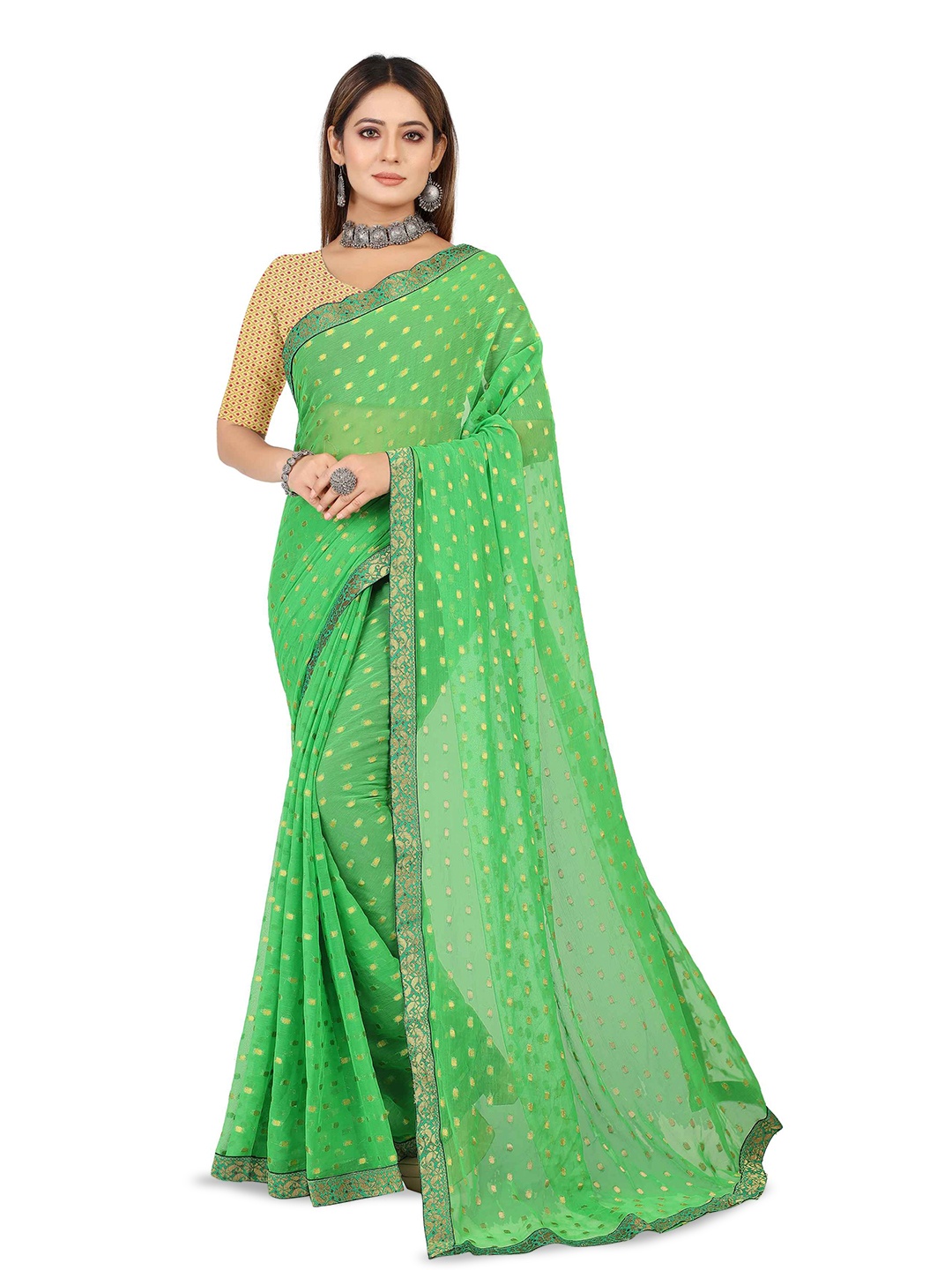 

Aardiva Woven Design Zari Pure Chiffon Saree, Green