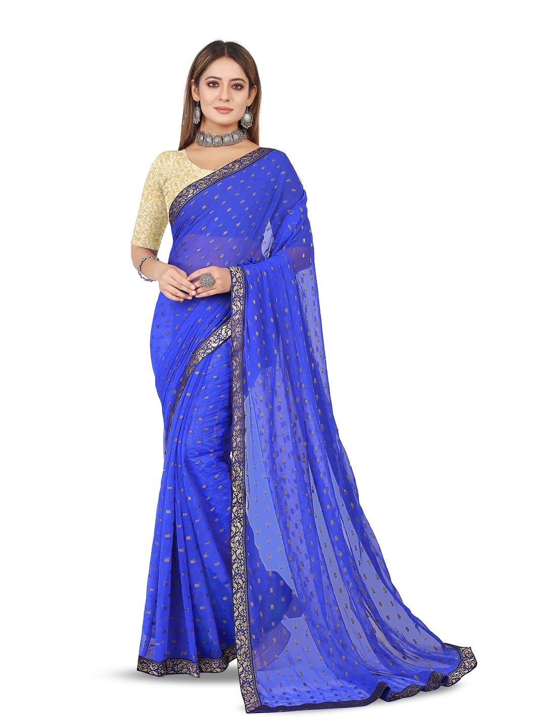 Aardiva Woven Design Zari Pure Chiffon Saree, Blue
