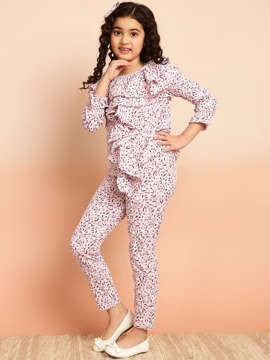 BAESD Girls Printed Top With Trousers Clothing Set, Pink