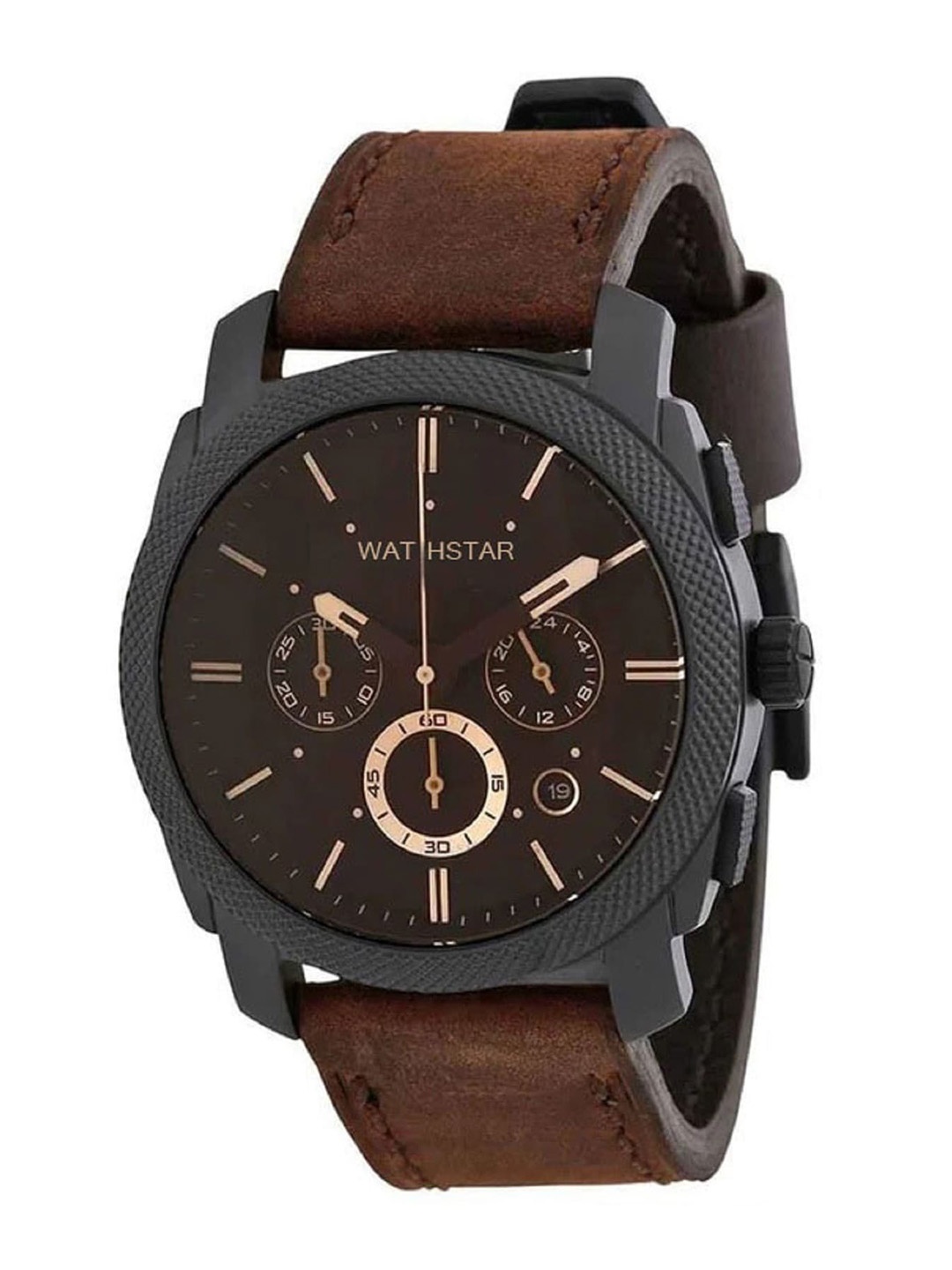 

WATCHSTAR Men Embellished Dial Leather Bracelet Style Straps Analogue Watch FL Brown1NM, Brown