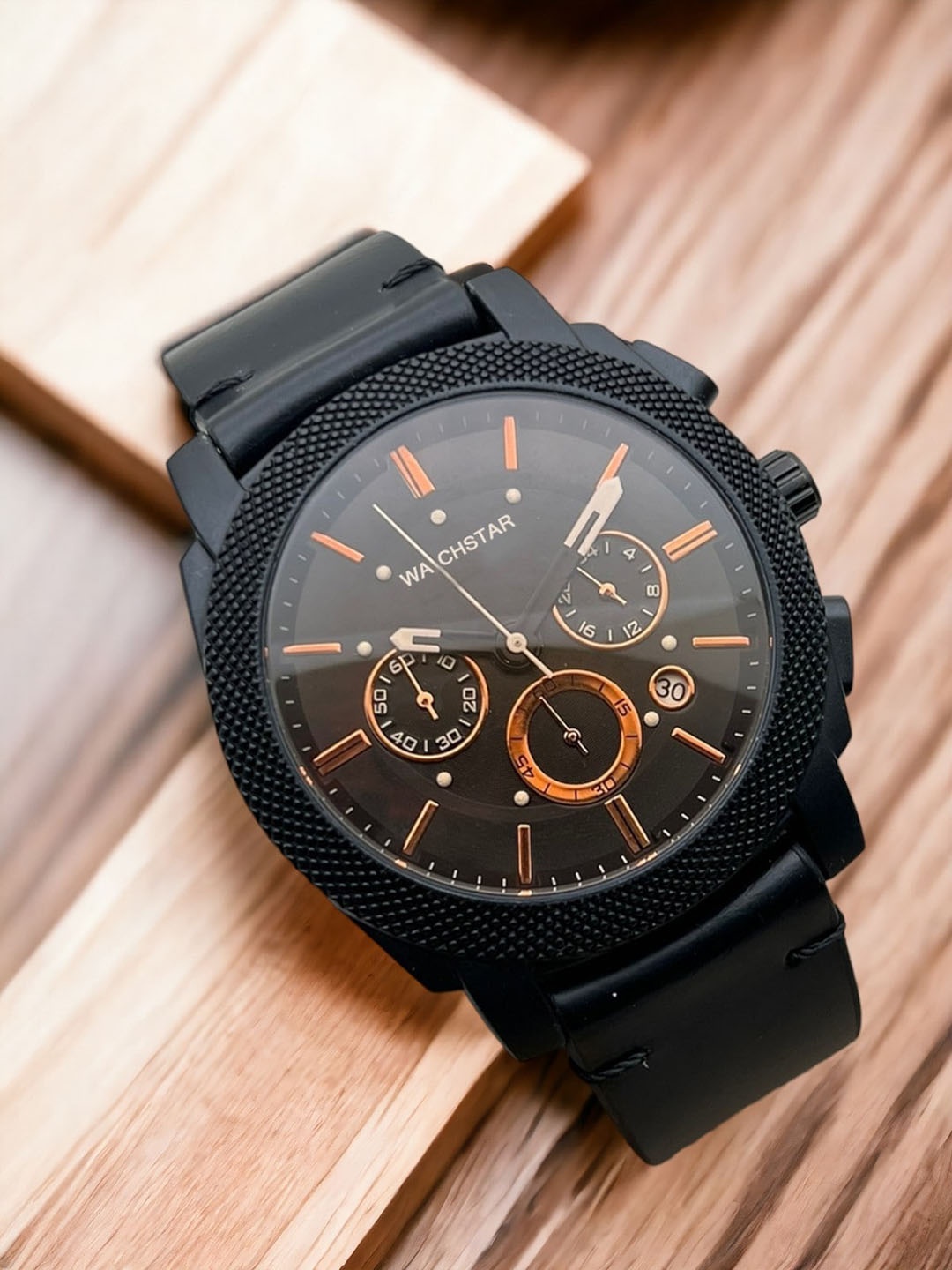 

WATCHSTAR Men Patterned Dial & Leather Bracelet Style Straps Analogue Watch FL Black1NM, Black